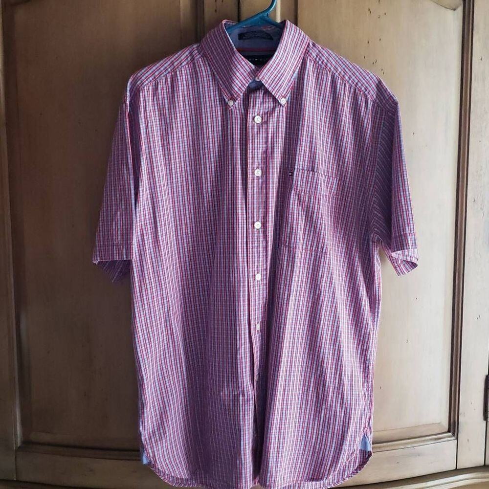 Vintage 2003 Tommy Hilfiger Short Sleeve Plaid Button Down Shirt Size Medium